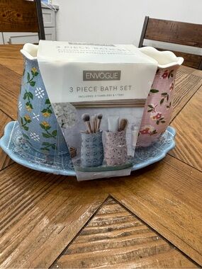 Envogue Pastel Floral 3-Piece Bath Set in Blue & Pink